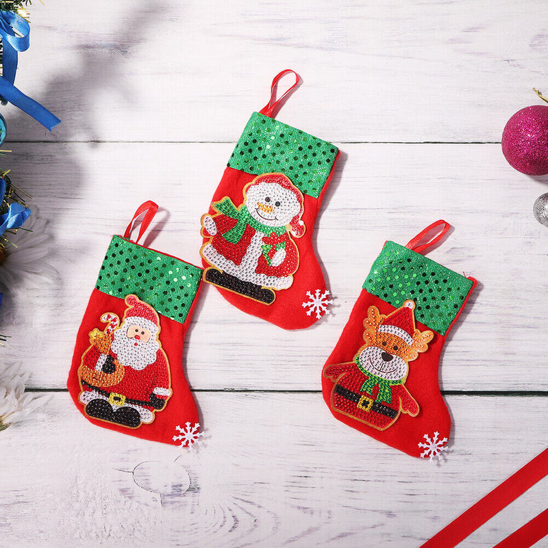 3pcs Christmas Stockings Hanging Pendants DIY Diamond Painting Kit (WZ001) Newly