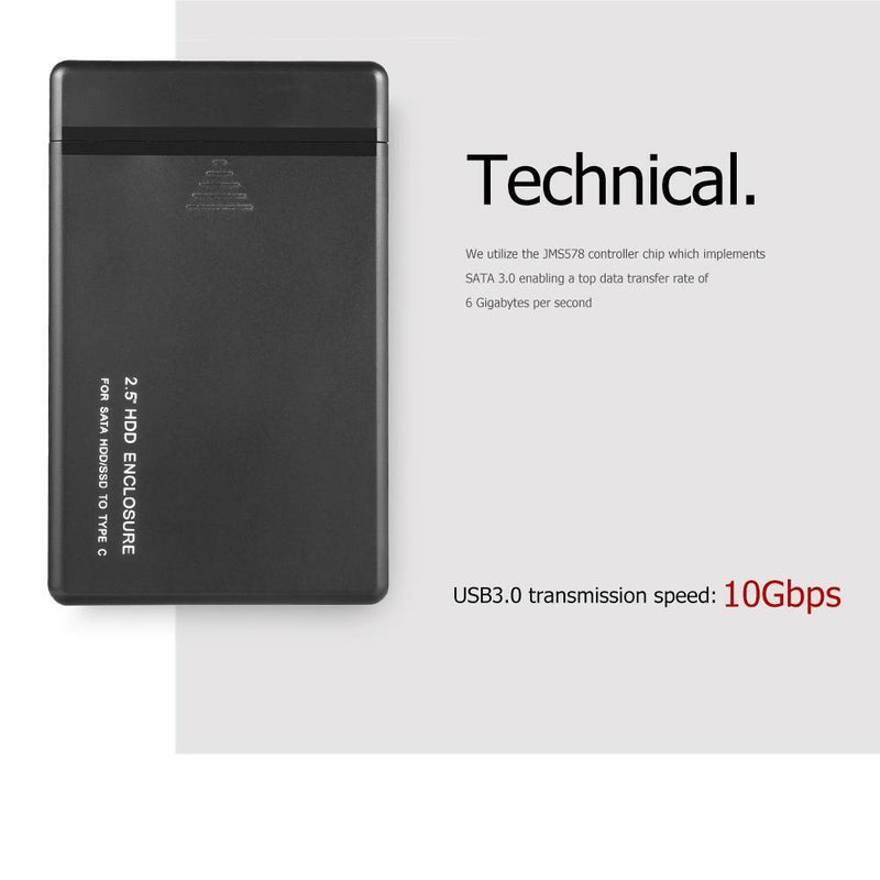 2.5Inch USB3.1 SATA Hard Disk Drive Box External HDD Enclosure Case (Black)