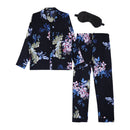 2pcs Autumn Women Home Clothes Set Floral Buttons Tops Pants Suit (Black XL-2223