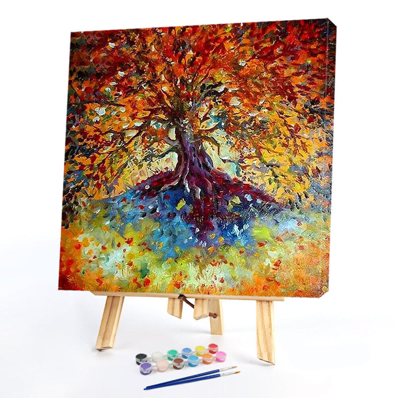 DIY Golden Tree Oil Paint by Numbers Coded Hand Painted Acrylic Drawing Gifts