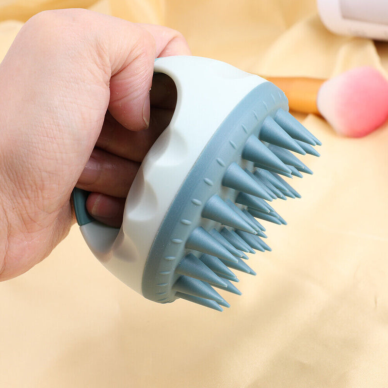 Portable Silicone Shampoo Brush Round Soft Scalp Massage Brush (Blue) Newly