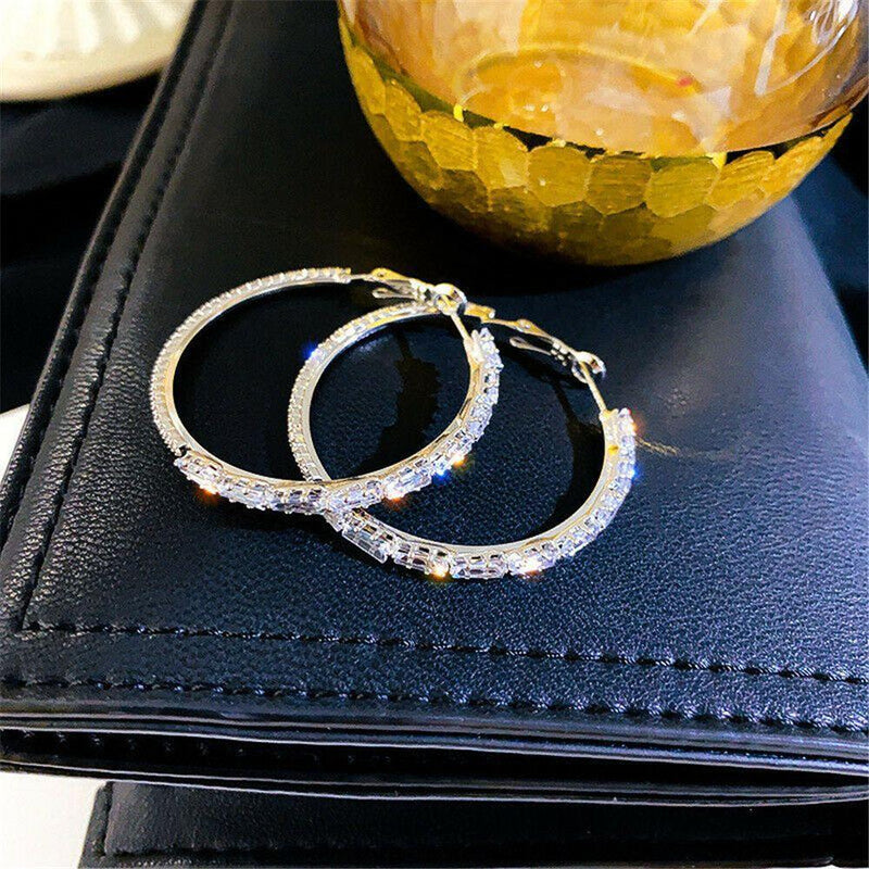 Zircon Big Circle Drop Dangle Stud Crystal Round Hoop Earrings Round Shape