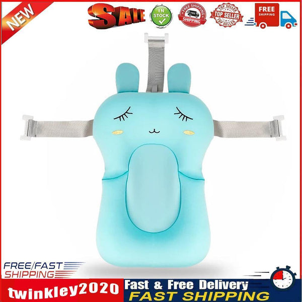 Cartoon Rabbit Soft Baby Shower Bath Pad Mat Adjustable Bath Rack (Blue) Newly