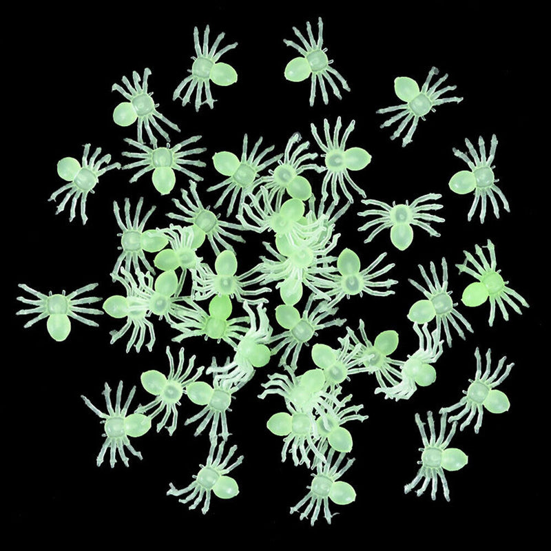 50Pcs Mini Luminous Spiders Scary Props Halloween Decoration Glow In The Dark