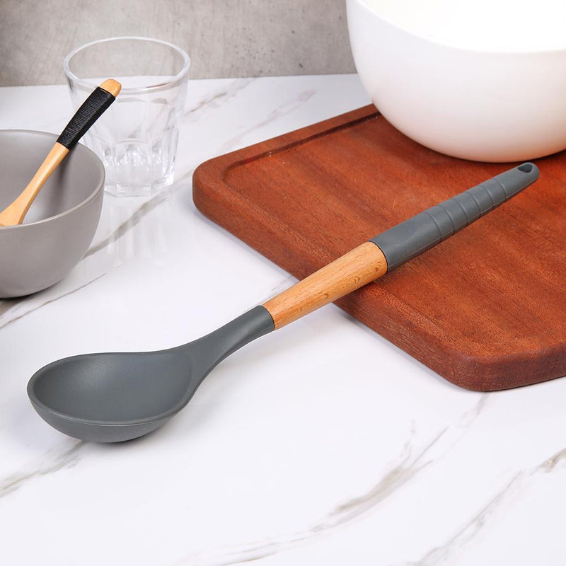 Silicone Kitchenware Non-slip Kitchen Cookware with Beech Handle (Spoon)