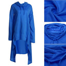 Long Sleeve Women Fleece Hoodies Irregular Loose Solid Color (Blue)(4XL)
