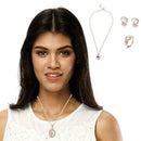Women Moonstone Ring+Stud Earrings+Necklace Pendant Chain F5X3 Set Jewelry N0H1