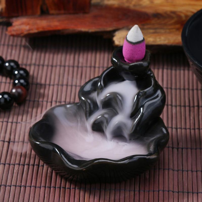 Lotus Ceramic Censer Smog Backflow Office Home Decor (Incense Burner-C)