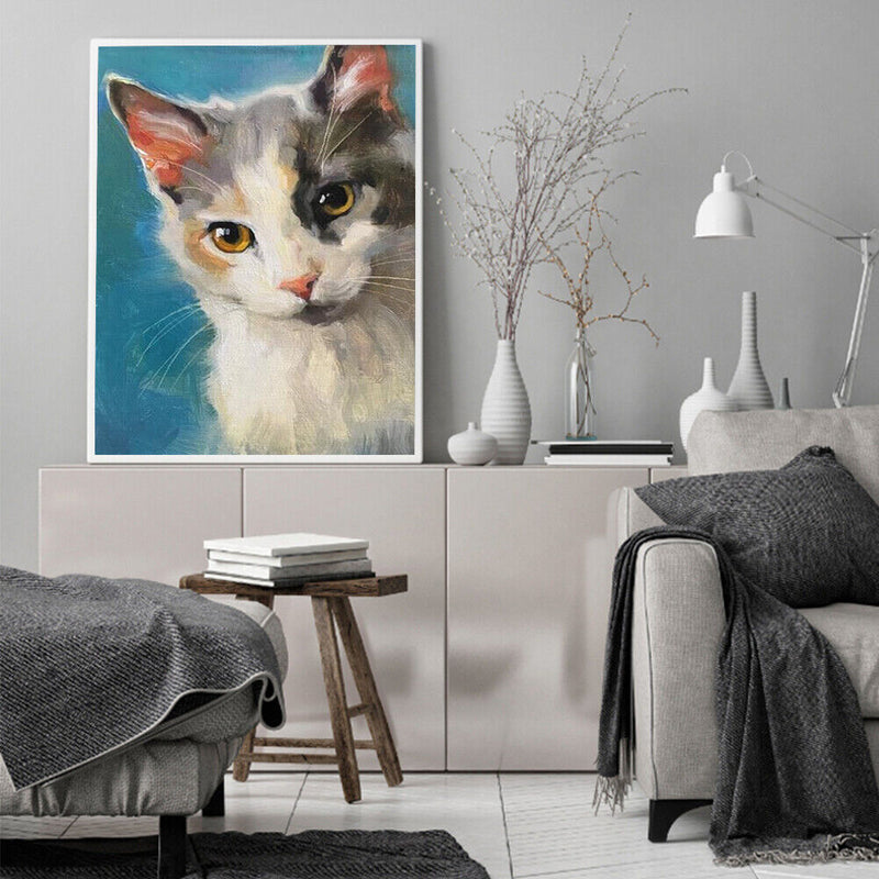 Frameless Oil Paint By Numbers DIY Cat Picture Craft Kit for Home Living Room