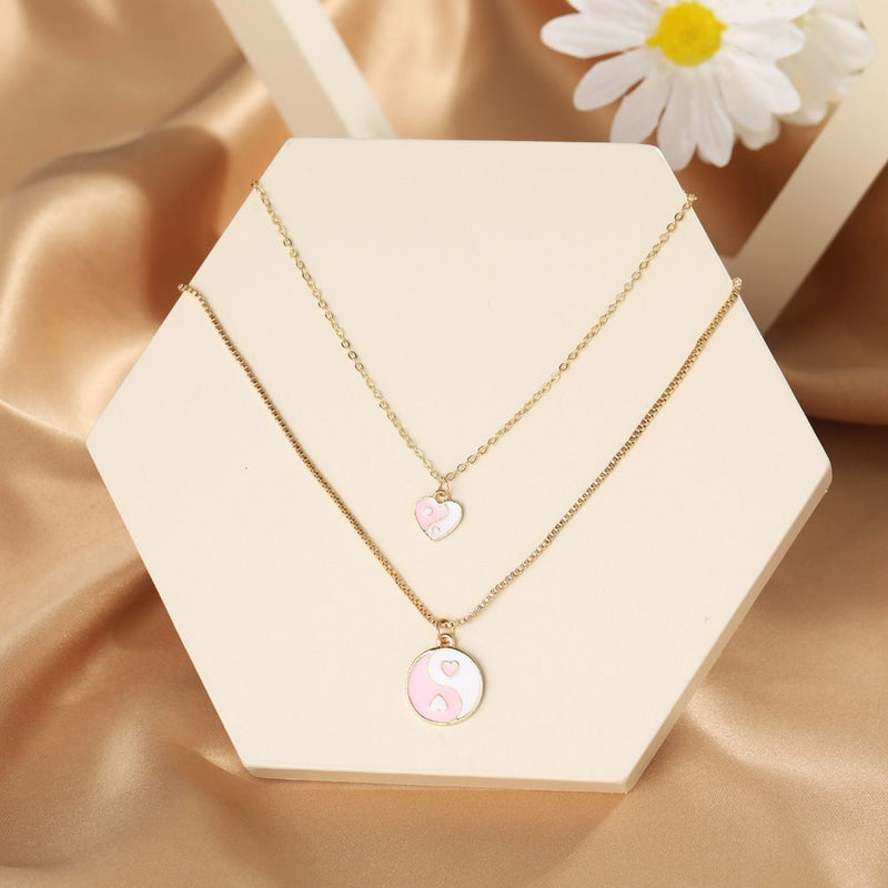 Women Girls Jewelry Tai Chi Round Love Choker Pendant Clavicle Chain Necklace