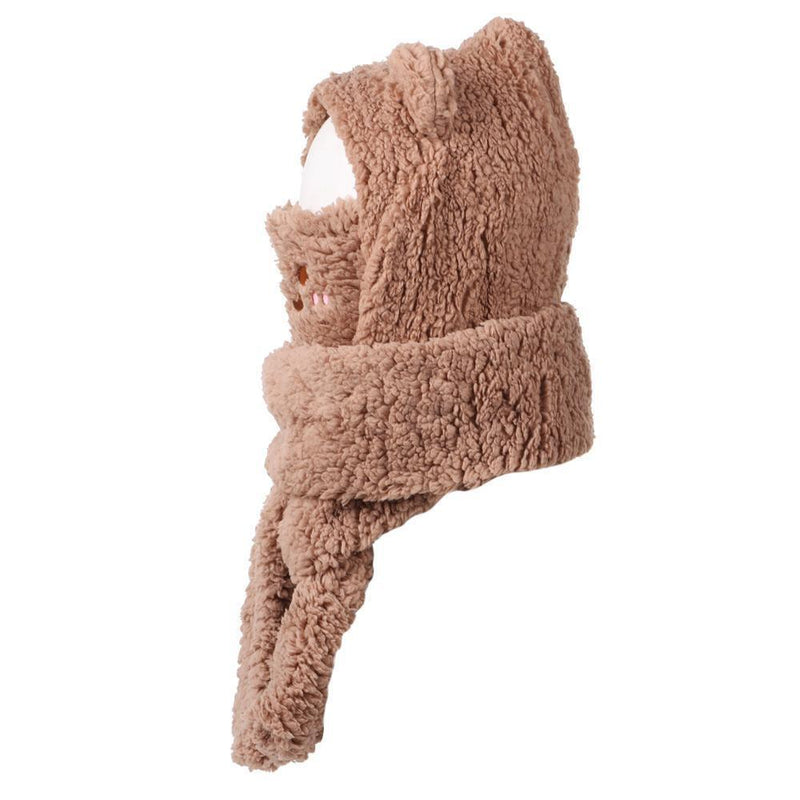 Winter Warm Windproof Beanies Caps Bear Ear Hat Hat Scarf Set Earflap Earmuff
