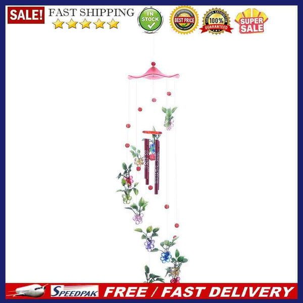 4 Metal Tubes Flowers Wind Chime Garden Door Windows Hang Ornament (Red)
