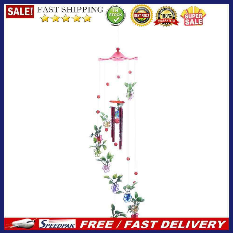4 Metal Tubes Flowers Wind Chime Garden Door Windows Hang Ornament (Red)