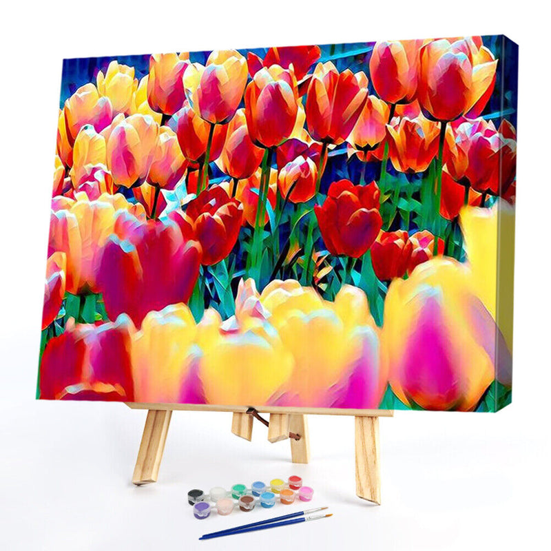 Colorful Flower Oil Paint By Number Kit DIY Drawing Canvas Picture for Adults