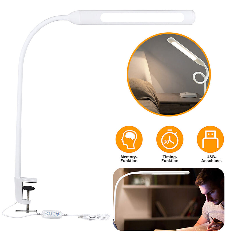 LED Desk Lamp - Flexible Swing Arm Desk Night Light with Clamp - 12W White