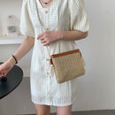 Woven Straw Messenger Bag Beach Women Travel Shoulder Rope Handbag (Khaki)