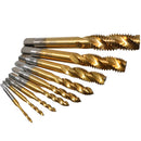 9pcs Hand Tap Drill Bits HSS Screw Spiral Point Thread Hex Shank Machine Tap Kit