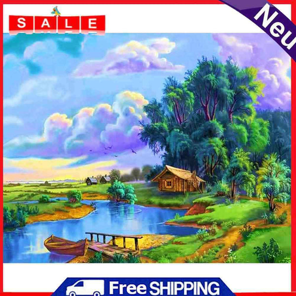 5D DIY Full Round Drill Diamond Paint Lake Scene Mosaic Rhinestone Art Picture