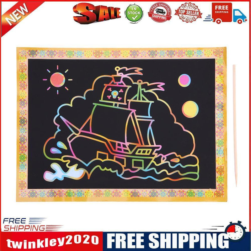 A4 DIY Scraping Drawing Card Single Side Children Painting Card Paper w/Pen