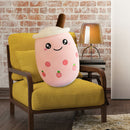 Child Bubble Tea Family Stuffed Plush Pillow Soft Cushion (Pink Round) Newly