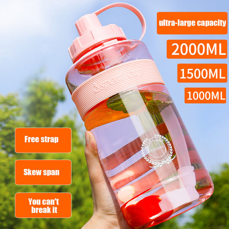 Portable Women Summer Gym Water Bottle Straw Large Capacity (Pink 2000ml)