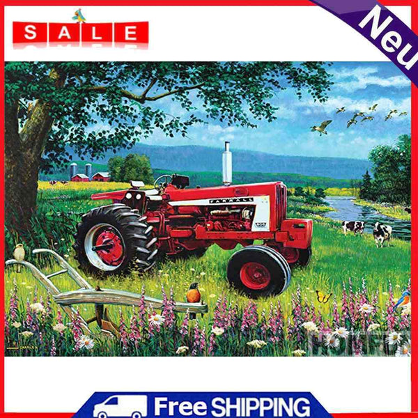 5D DIY Diamond Painting Field Car Full Round Home Decor Rhinestone Wall Drawing