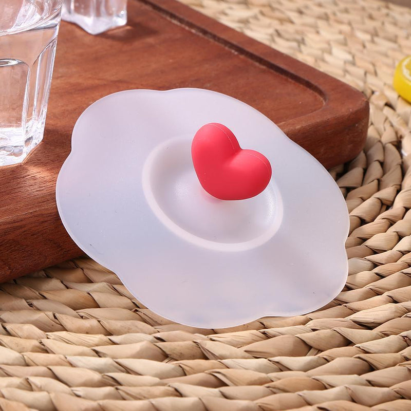 5pcs Silicone Cup Cover Heat-resistant Leak Proof Cartoon Lid(Heart)