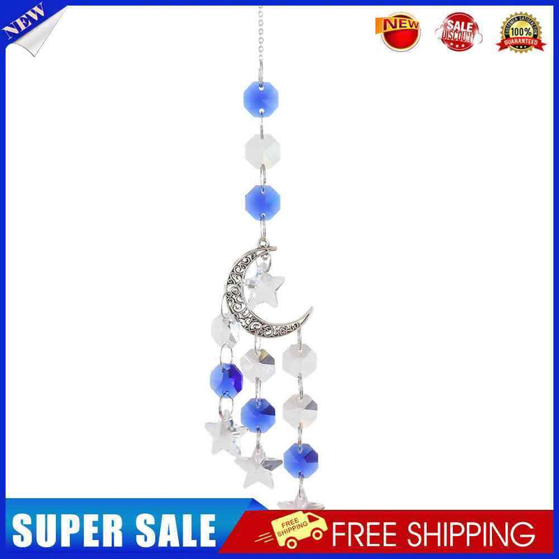 #A Crystal Diamond Wind Chimes Ornaments Metal Star Moon Hanging Pendant Decorat