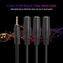 3.5mm 4-Pole Plug to 3 Way Stereo Audio Headphone Splitter Adapter Cable