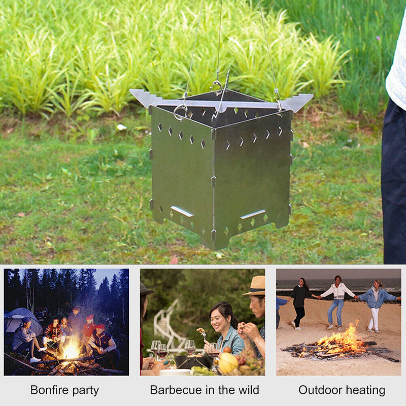 Outdoor Camping Hiking Wood Burning Stoves Stainless Steel Bonfire Hanging Stove