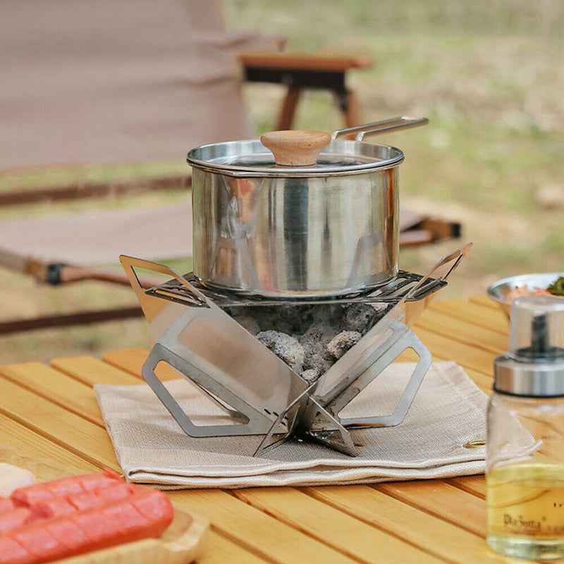 Outdoor BBQ Grill Stove Triangle Stainless Steel Camping Mini Cooking Utensils