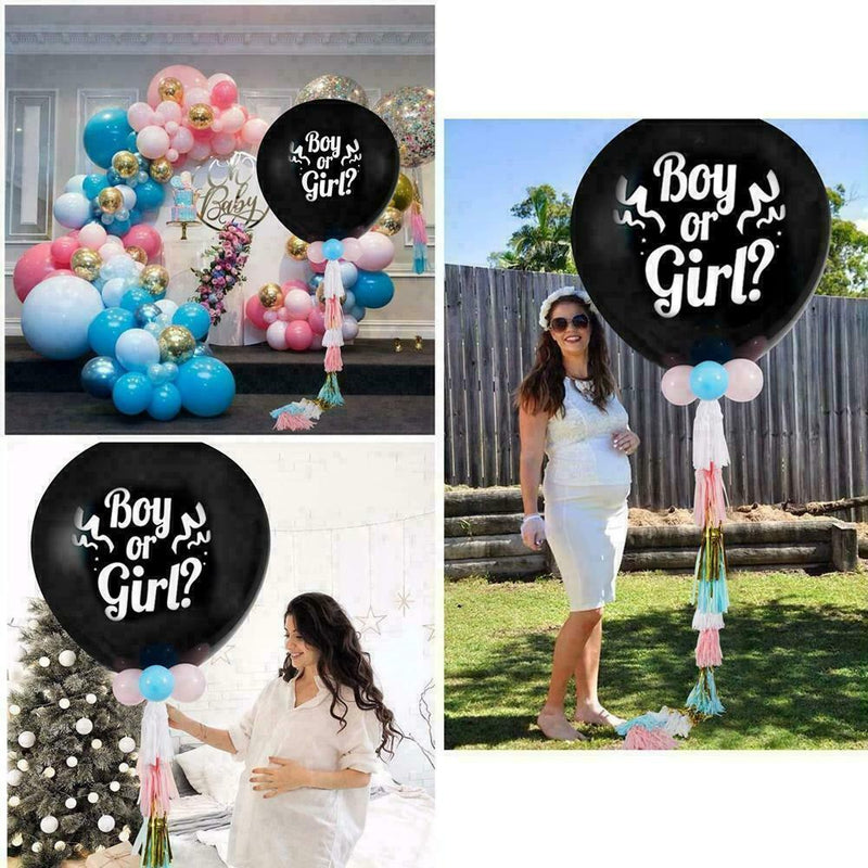 36" Large Black Gender Reveal Balloon Oh Baby Boy Girls Confetti I0M0 T5F5