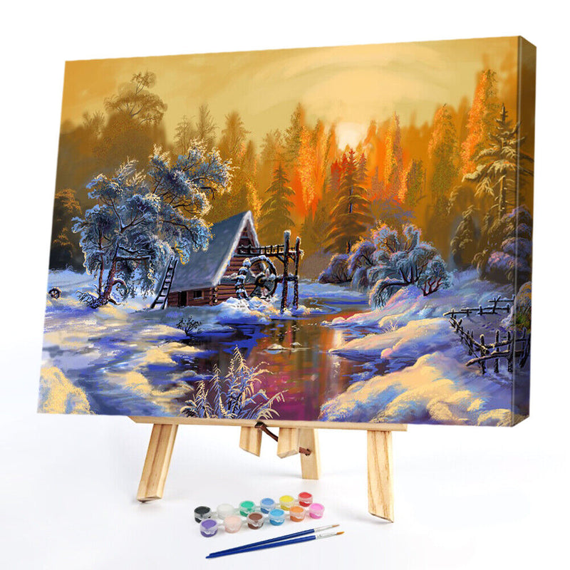 DIY Paint By Number Kit Frameless Village Sunset Handpainted Wall Hanging Gift