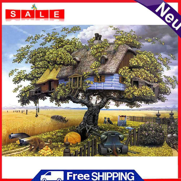 DIY Mosaic Rhinestone Drawing Tree House Full Drill Diamond Painting Home Decor