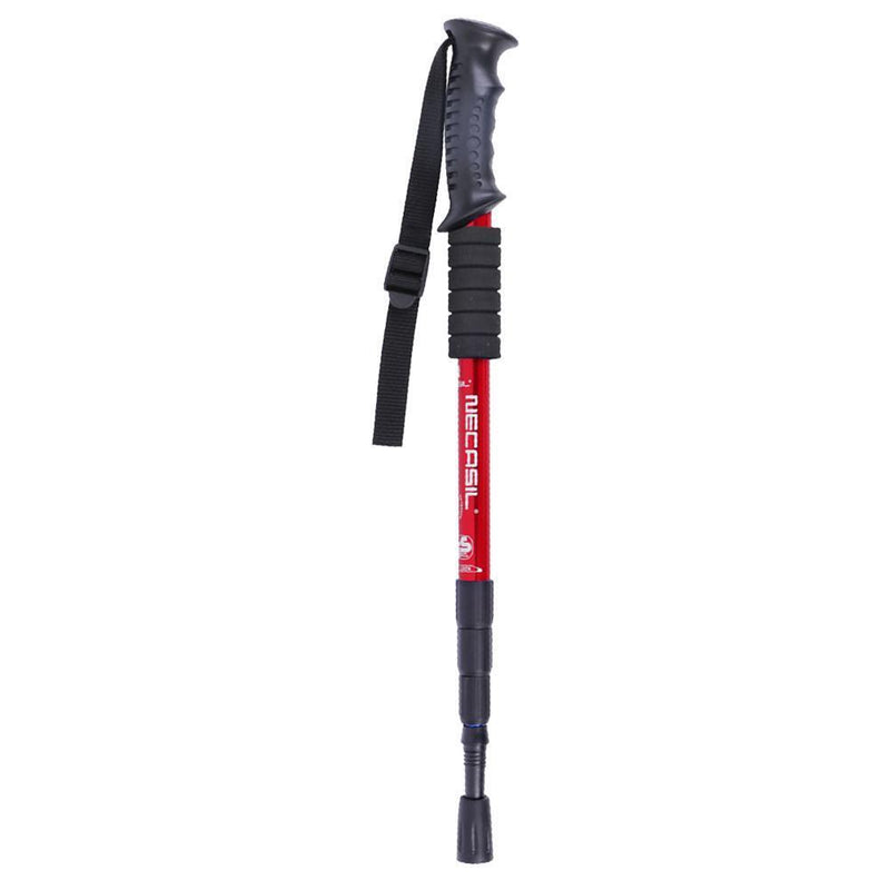 Trekking Pole 4 Sections Aluminum Telescopic Hiking Walking Cane (Red) Newly