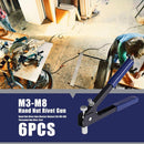 6pcs Hand Nut Rivet Gun Riveter Nutsert Kit M3-M8 Threaded Nut Rive Tool Newly