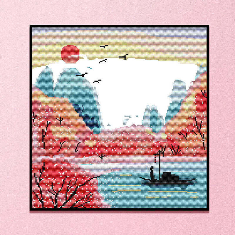 Partial Embroidery River Sunset 3-Beach 14CT Counted Cross Stitch Cotton Kit