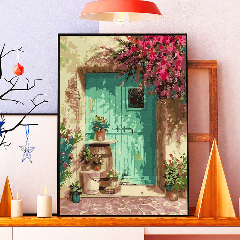DIY Digital Oil Painting Flowers in Front of the Door No Frame Picture By Num