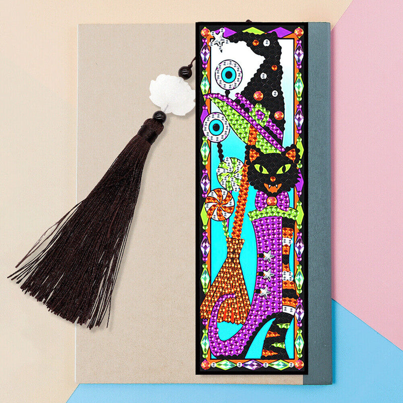 Diamond Painting Bookmark Special Shape Drill Mosaic Tassels Witch Cat Mark