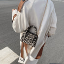 Women Print Chain Shoulder Bag Lady Mini Zipper Top-handle Bag (Leopard)