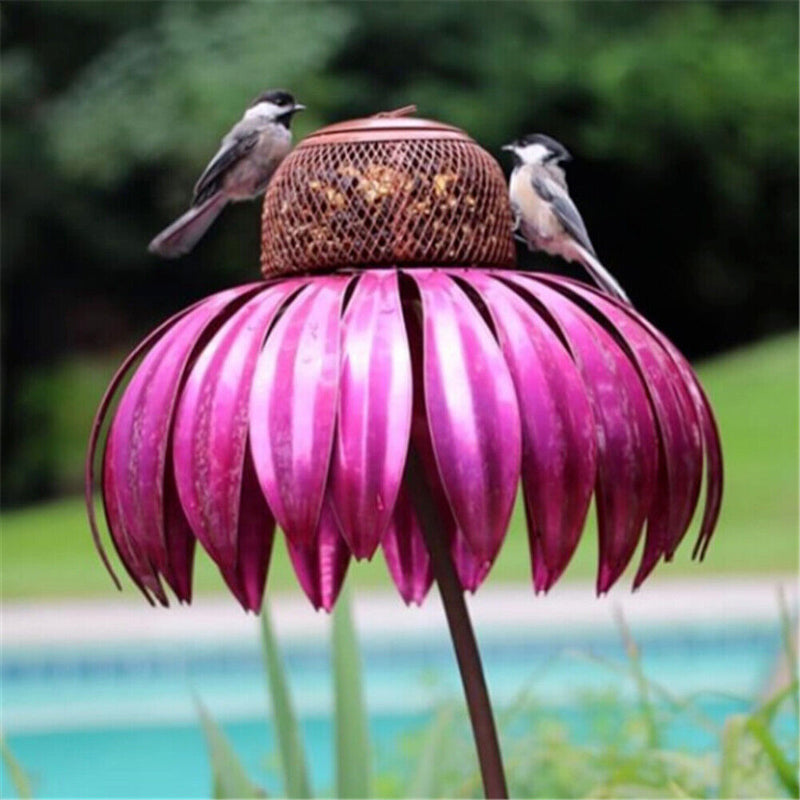 Metal Flower Bird Feeder Bottle Sensation Stand Coneflower Garden Decor
