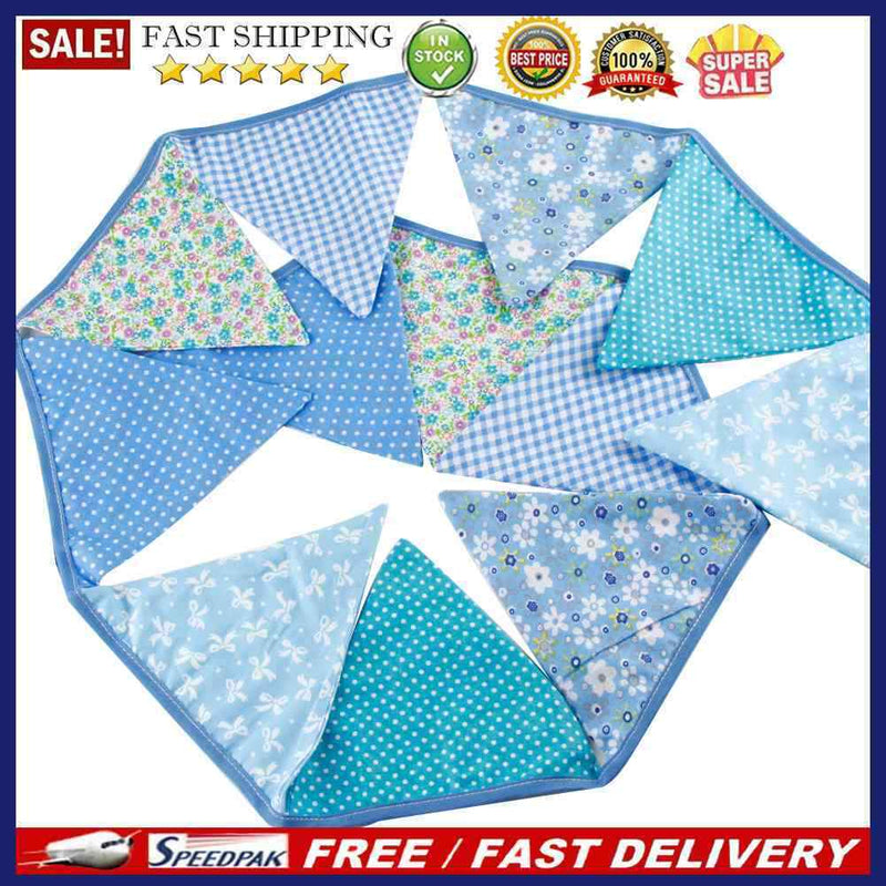 12 Flags 3.2m Blue Cotton Party Wedding Pennant Bunting Banner Decor