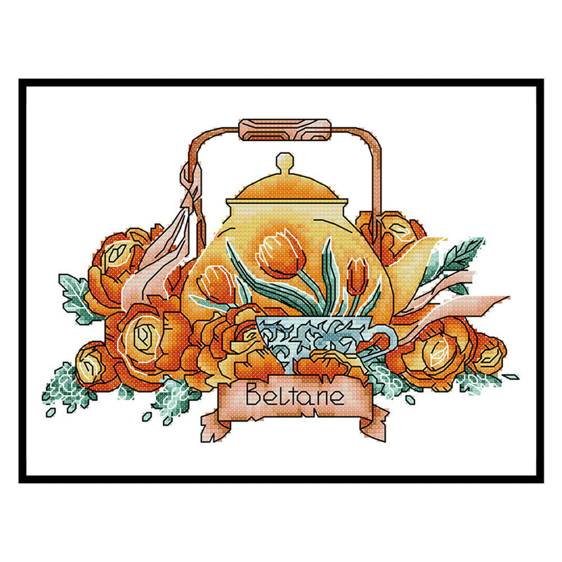 Partial Embroidery Teapot Stamped Canvas 14CT DIY Cross Stitch Kits (J531) Newly
