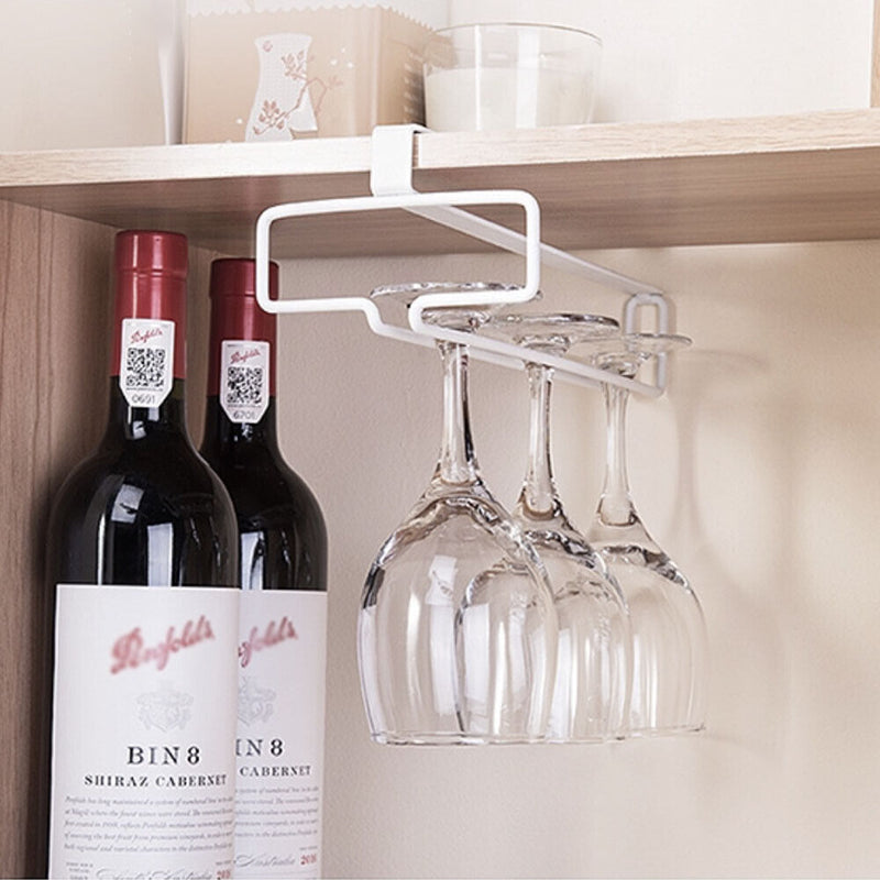 Metal Wine Rack Glass Holder Hanging Shelf Goblet Store Organizer (White) Newly