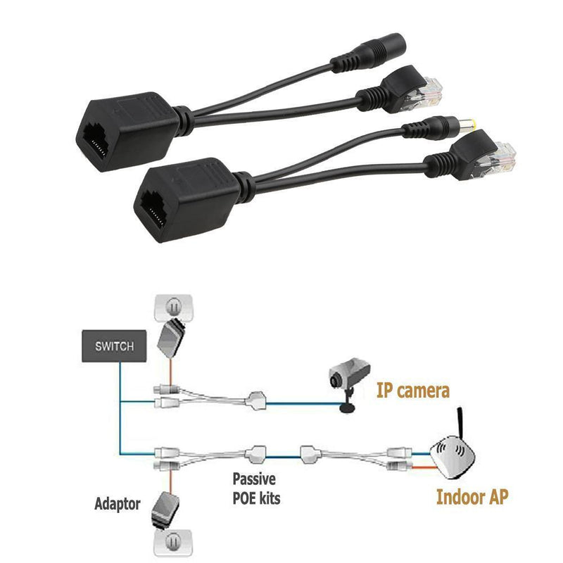 2pcs POE Adapter Wire RJ45 Injector Splitter Ethernet Synthesizer Separator