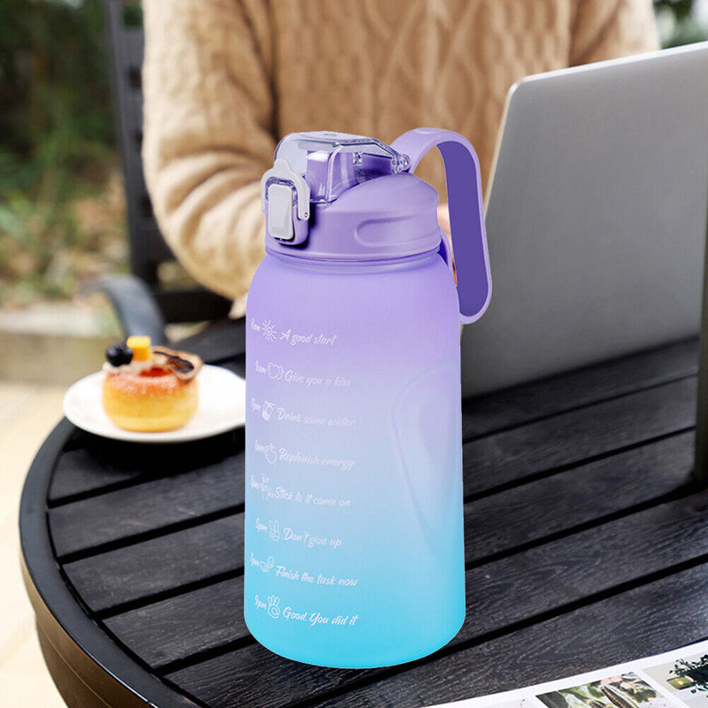 2L Water Bottle Straw Cup Time Marker Sports Drinking Fitness Jugs (Purple)