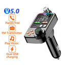 Car Bluetooth 5.0 FM Transmitter Quick Charge Large Microphone One Key Bass