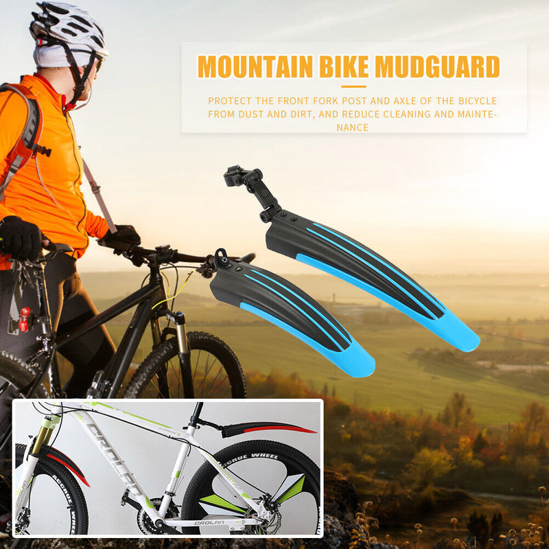 2pcs Mountain Bicycle Splash Fender Guard Bike Rear Front Mudguard (Blue) Newly