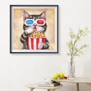 DIY Full Drill Painting Cute Cat Animal Round Diamond Rhinestone Drawing Decor