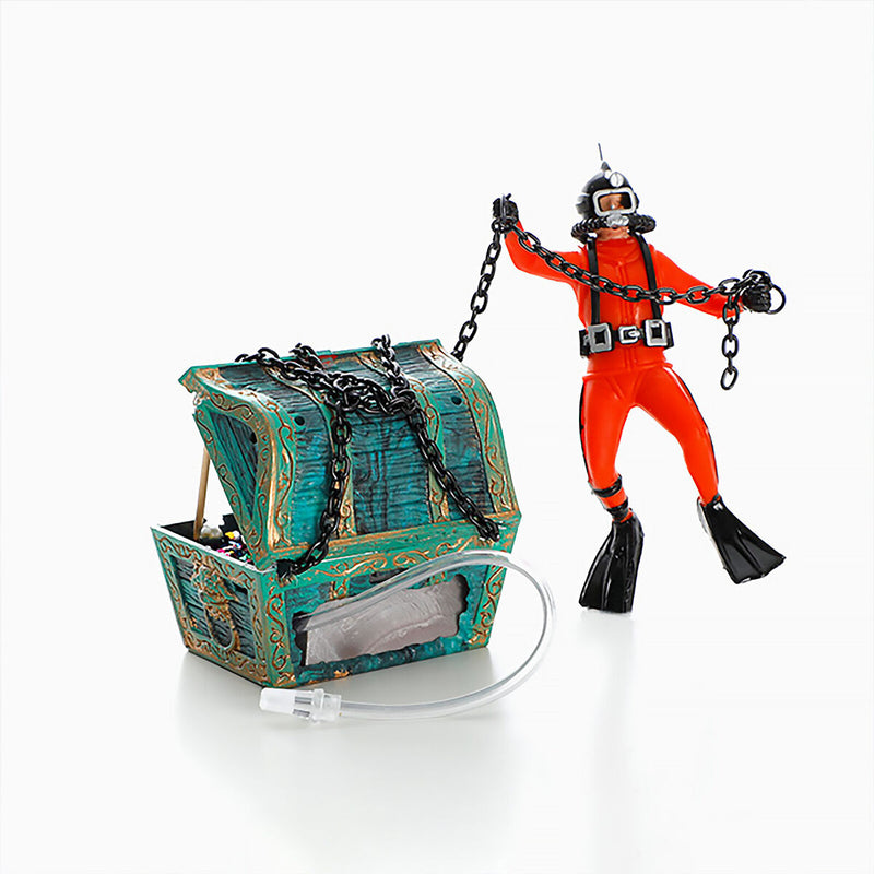 Fish Tank Treasure Chest Diver Live-Action Aerating Aquarium Decor (Red) Newly